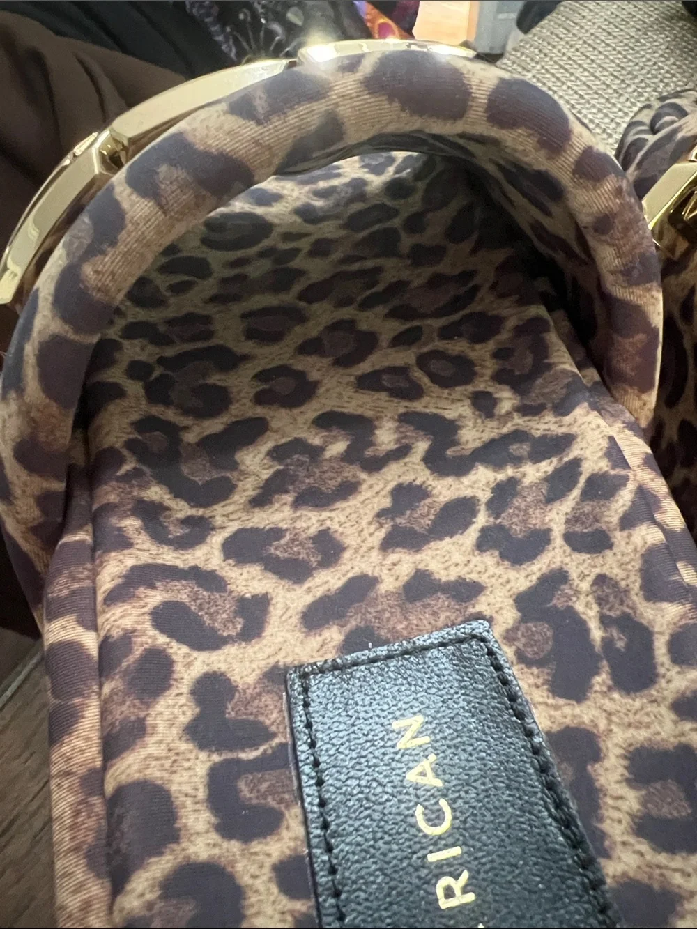 Good American Leopard Print Slide Sandals with Gold Accent
